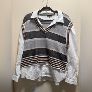 XL Black/white/brown Adrianna Papell Sweater vest